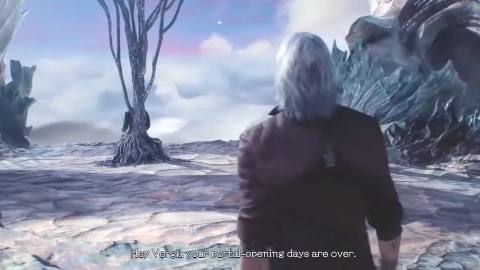 Still frame from vergil vs dante — a 44s clip marked up for dubbing