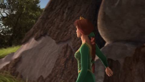 Still frame from Shrek 1 - Fiona sings to bird — a 29s clip marked up for dubbing