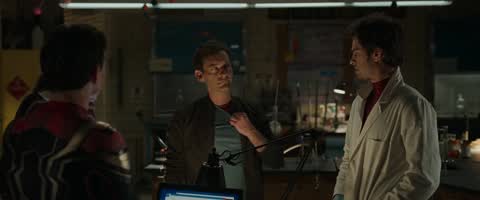 Still frame from Spider-Man NWH - Organic Web Scene — a 22s clip marked up for dubbing