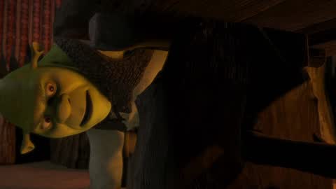 Still frame from Shrek 1 Dinner — a 1m 00s clip marked up for dubbing