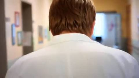 Still frame from Peter gets a prostate exam — a 3s clip marked up for dubbing