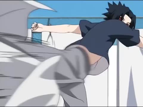 Still frame from Naruto vs Sasuke on the hospital rooftop fight — a 2m 23s clip marked up for dubbing