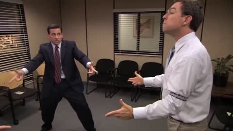Still frame from The Office - Standoff — a 1m 22s clip marked up for dubbing