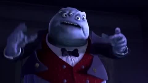 Still frame from Monsters Inc - Waternoose Defeat Scene — a 1m 20s clip marked up for dubbing