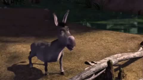 Still frame from Donkey argues with Shrek — a 1m 09s clip marked up for dubbing