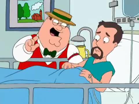 Still frame from Family Guy - You Have AIDS — a 55s clip marked up for dubbing