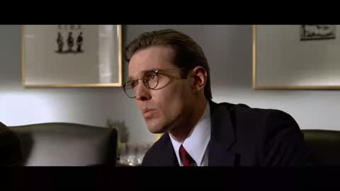Still frame from American Psycho - Business Card Scene — a 1m 29s clip marked up for dubbing