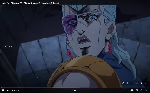 Still frame from polnareff vs diavolo — a 1m 41s clip marked up for dubbing