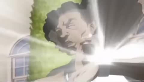 Still frame from The Boondocks - Shinin — a 18s clip marked up for dubbing