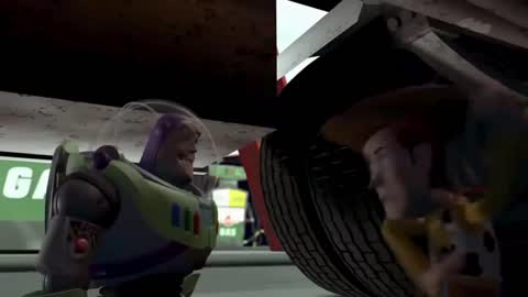 Still frame from Discusion de Woody y Buzz — a 1m 09s clip marked up for dubbing