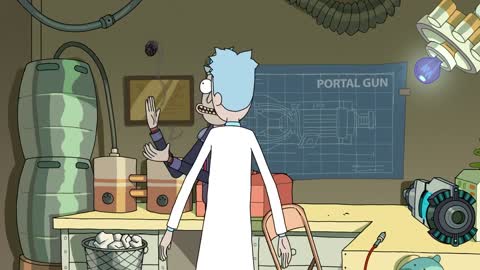 Still frame from Rick Prime RUS — a 1m 38s clip marked up for dubbing