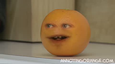 Still frame from Annoying Orange — a 1m 23s clip marked up for dubbing