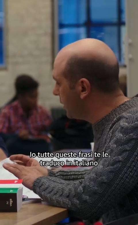 Still frame from Checcho Zalone, Quo Vad — a 21s clip marked up for dubbing