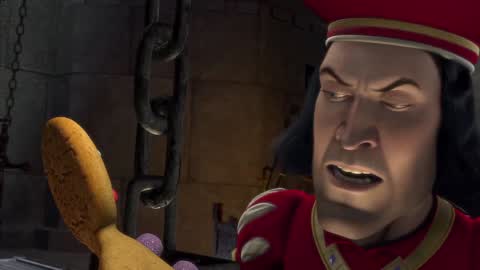 Still frame from Shrek 1 - Muffin Man — a 3m 52s clip marked up for dubbing