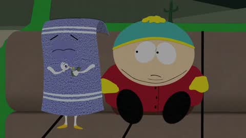Still frame from Towelie Remembers — a 17s clip marked up for dubbing
