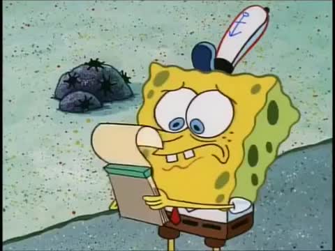 Still frame from SpongeBob - Wheres my drink — a 1m 37s clip marked up for dubbing