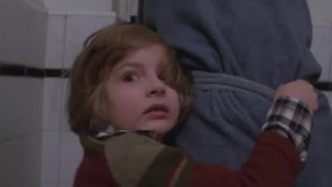 Still frame from The Shining - Here's Johnny — a 3m 49s clip marked up for dubbing