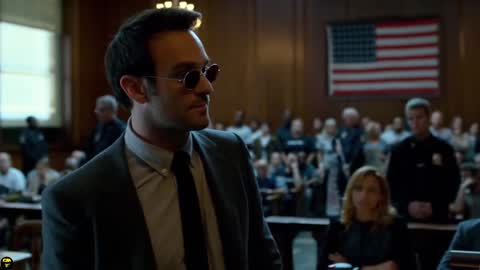 Still frame from Daredevil - Punisher Court Scene — a 2m 18s clip marked up for dubbing