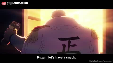 Still frame from One piece Garp vs Kuzan — a 1m 14s clip marked up for dubbing