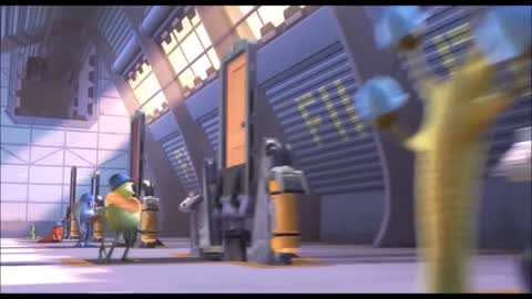 Still frame from Monsters Inc - The Scare Floor — a 3m 34s clip marked up for dubbing