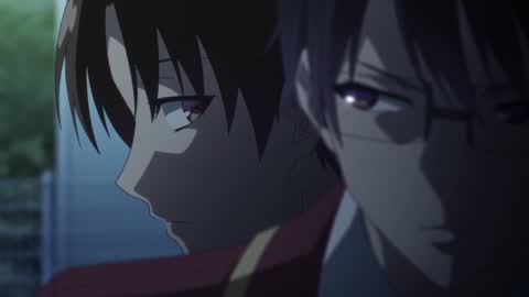 Still frame from Classroom of the Elite Ayanakoji - Manabu - Suzune — a 1m 41s clip marked up for dubbing