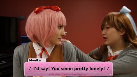 Still frame from Just Monika — a 3m 48s clip marked up for dubbing