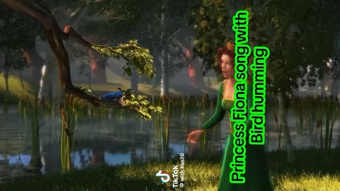 Still frame from Shrek Fiona bird whistle — a 27s clip marked up for dubbing