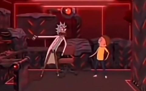 Still frame from Рик и морда — a 17s clip marked up for dubbing