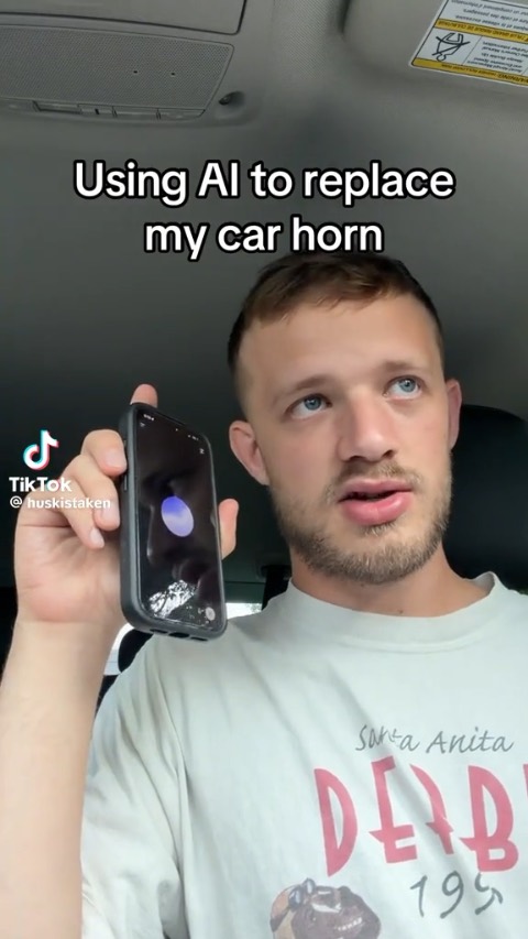 Still frame from Ai car horn — a 1m 21s clip marked up for dubbing