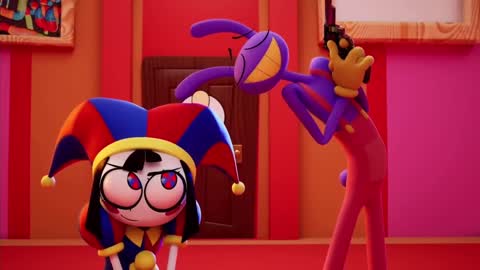 Still frame from Jax and Pomni singing Daisy Bell TADC — a 46s clip marked up for dubbing