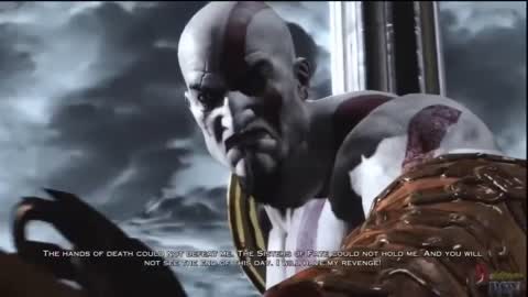 Still frame from Kratos vs Zeus MK2 — a 2m 35s clip marked up for dubbing