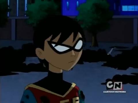 Still frame from Starfire Robin kiss — a 1m 06s clip marked up for dubbing