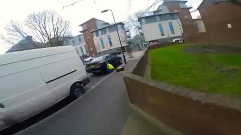 Still frame from Arguing after a car crash — a 25s clip marked up for dubbing