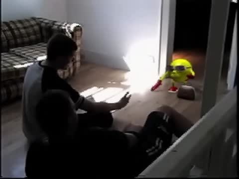 Still frame from Here Comes PacMan — a 30s clip marked up for dubbing