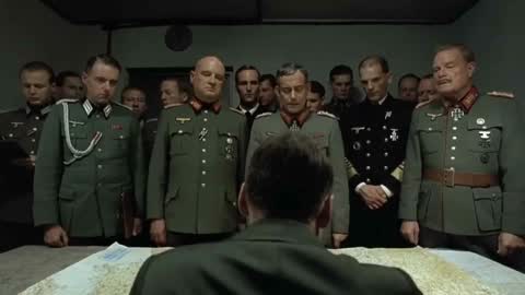 Still frame from Downfall: Famous Bunker Scene — a 3m 59s clip marked up for dubbing