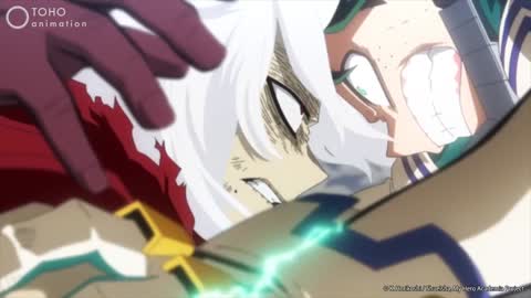 Still frame from deku saves aizawa — a 56s clip marked up for dubbing