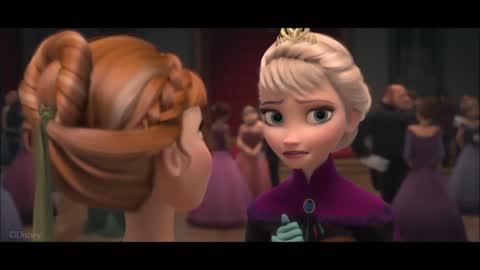 Still frame from Elsa Flees From Arendelle — a 3m 28s clip marked up for dubbing