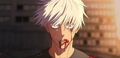 Still frame from Jujutsu Kaisen — Gojo Death — a 57s clip marked up for dubbing