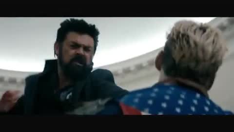 Still frame from Homelander VS Butcher — a 1m 22s clip marked up for dubbing
