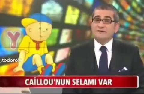 Still frame from Caillou responds to terrorism allegations — a 59s clip marked up for dubbing