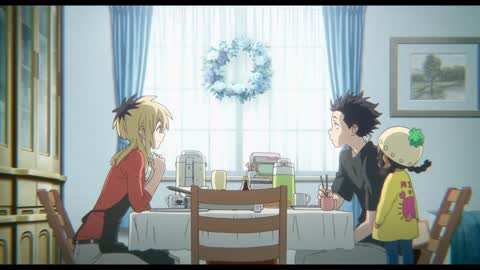 Still frame from A Silent Voice — a 2m 02s clip marked up for dubbing