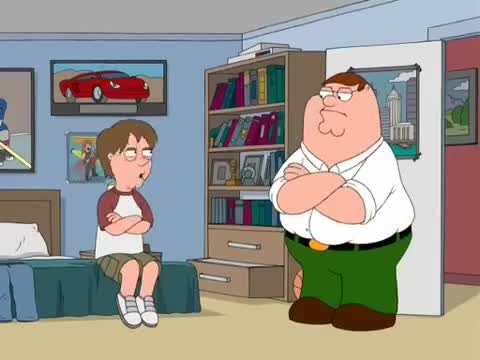 Still frame from Family Guy- Peter Beats Up Kyle — a 1m 41s clip marked up for dubbing