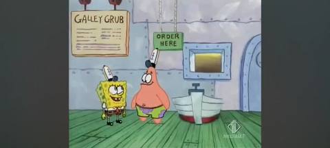 Still frame from SpongeBob e Patrick — a 34s clip marked up for dubbing