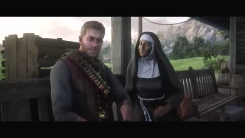 Still frame from Red Dead Redemption 2 - Arthur Tells Sister He's Dying (Is Afraid) — a 3m 10s clip marked up for dubbing