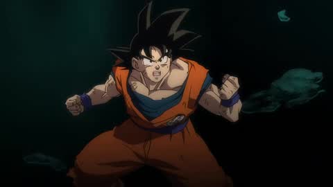 Still frame from Goku vs Beerus — a 56s clip marked up for dubbing